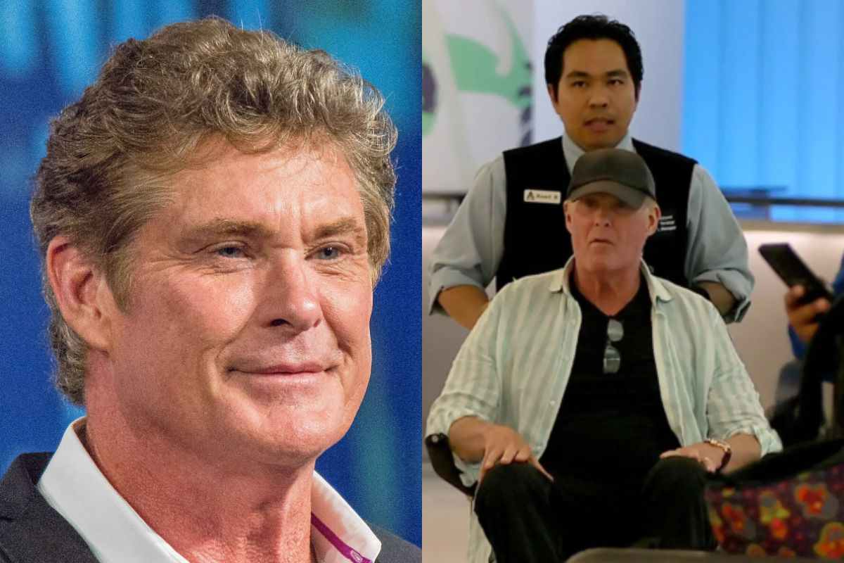 David Hasselhoff in aeroporto in sedia a rotelle